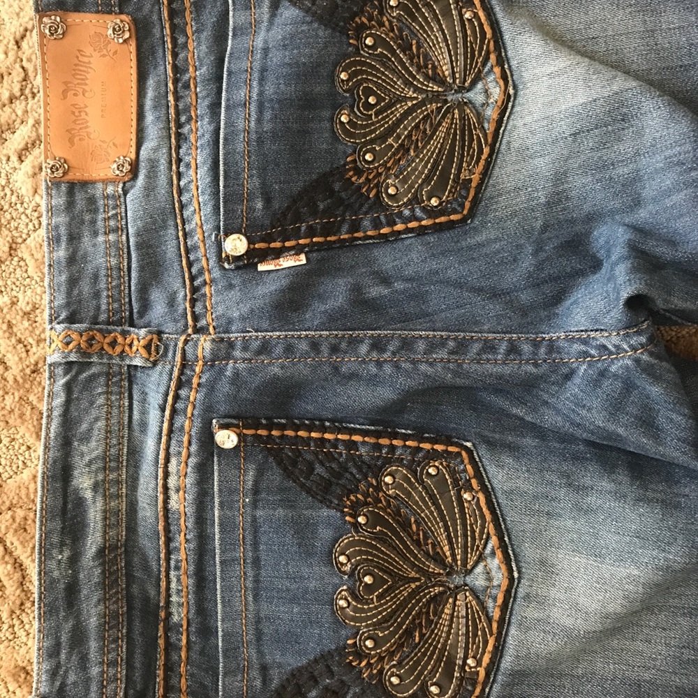 Rose Royce jeans boot cut 30 11/12 leather accents - Picture 6 of 8